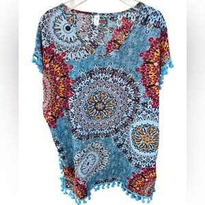 Colorful Mandala Swim Coverup Tassel Accents Multicolor Size Large
